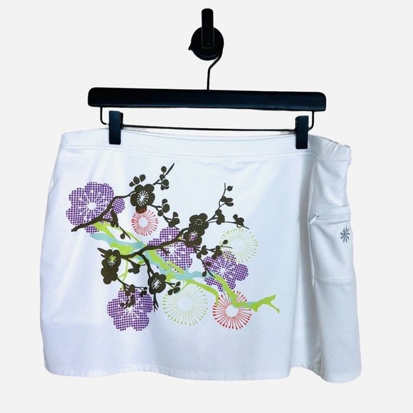 Athleta Womens Chase Athletic Skort size L White Floral Zip Pocket Stretchy - Picture 1 of 7